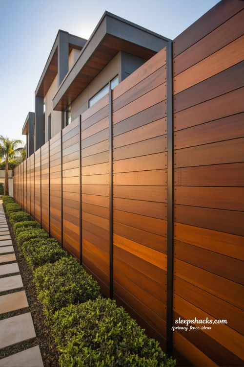 ipe wood privacy fence ideas for luxury curb appeal with modern horizontal plank exterior design