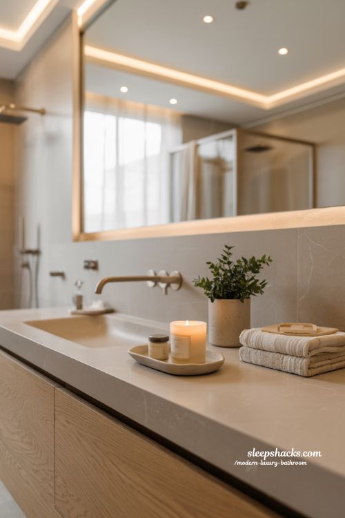 luxury modern bathroom decor finishing touch ideas with minimalist styling plant candle tray and spa inspired elegant interior 