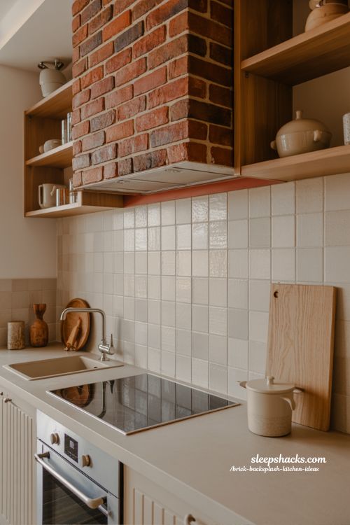 mixed brick and tile kitchen backsplash design balanced modern kitchen with warm textures and clean surfaces