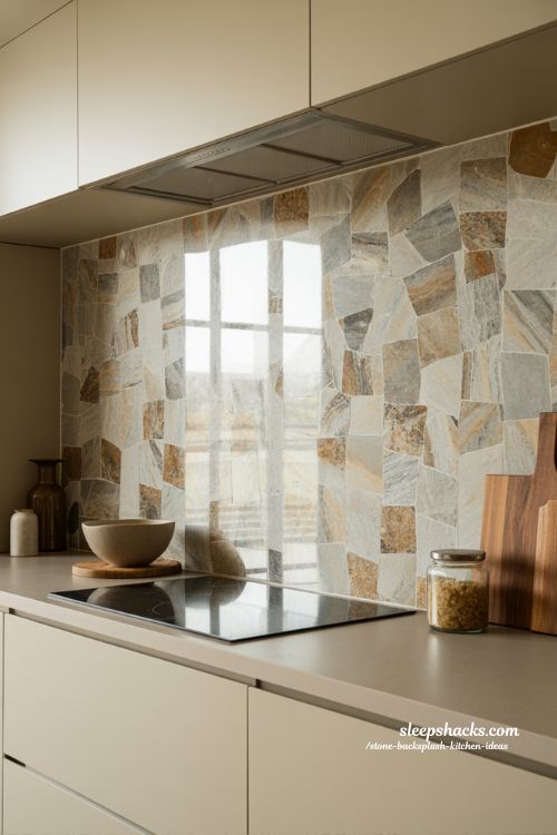 mixed quartz stone kitchen backsplash for unique patterns and natural textured modern design