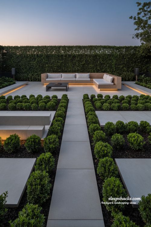 modern backyard landscaping ideas with clean lines and minimalist structured outdoor design