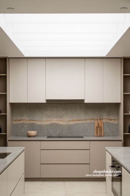 modern kitchen stone backsplash with clean lines and soft natural texture design