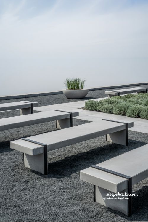 modern minimalist garden seating ideas with concrete benches and clean architectural outdoor design 
