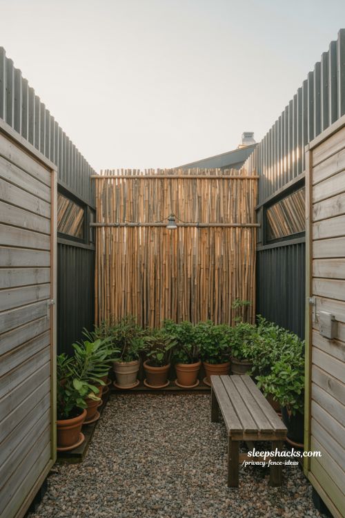 modern privacy fence backyard ideas with wood bamboo and steel for a secluded outdoor retreat