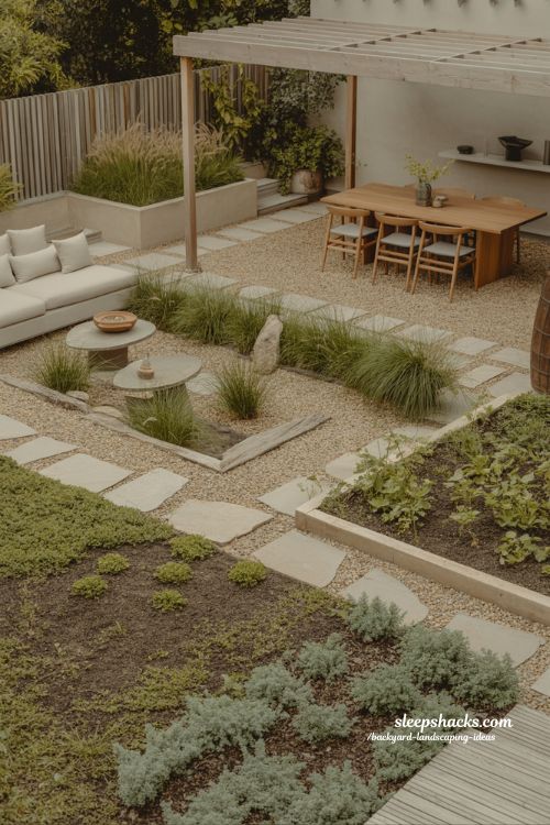 multi-zone backyard landscaping ideas for organized outdoor living with clear functional spaces