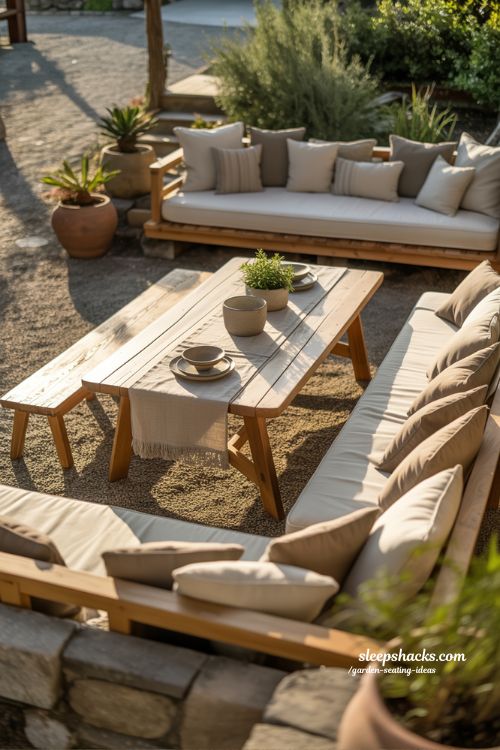 outdoor dining seating ideas that double as lounge space with mixed seating and cozy garden setup 
