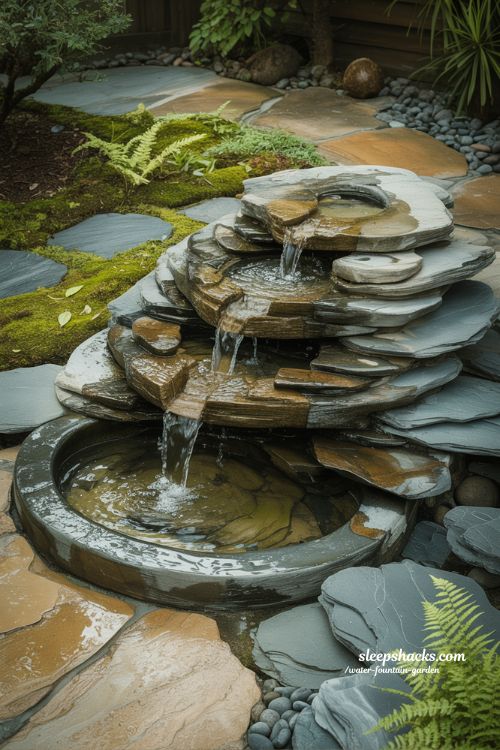 rock style water fountain garden with natural flowing stone beauty and timeless calm