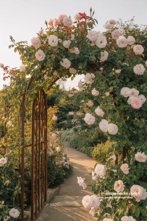 romantic rose arch entryway garden idea for a dreamy and welcoming first impression