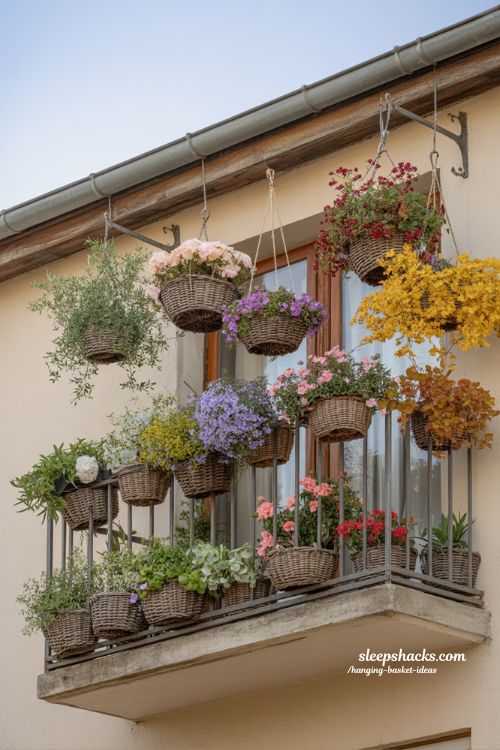 seasonal hanging basket ideas with rotating plants for year round balcony garden beauty