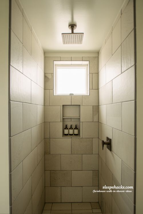 small farmhouse walk in shower ideas for compact bathroom with vertical tile and minimalist spa design