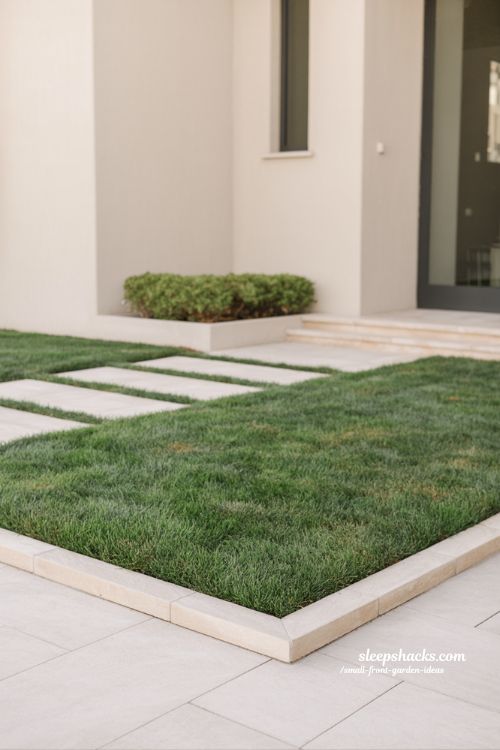 small front garden clean lawn with stone edging minimalist structured yard design simple and neat look 