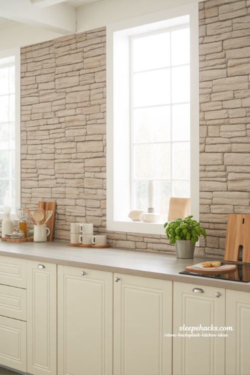 faux stone kitchen backsplash for budget friendly stylish modern kitchen upgrade
