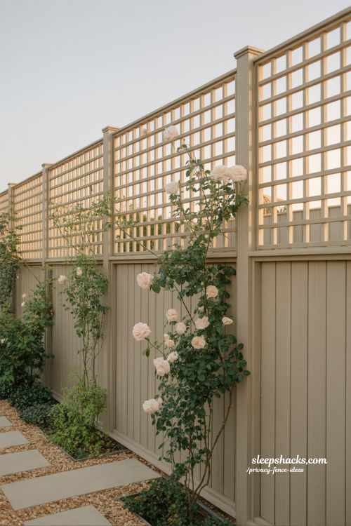 treillage lattice privacy fence ideas with climbing roses and jasmine for a classic elegant garden design