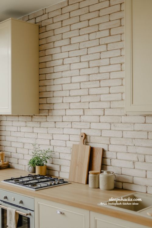 whitewashed brick backsplash kitchen soft modern bright farmhouse kitchen design with airy textures