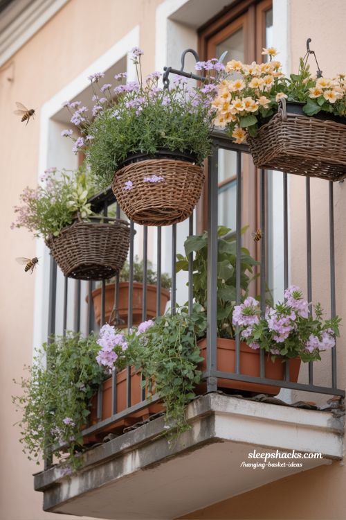 wildlife friendly hanging basket ideas with nectar rich flowers for bee and butterfly balcony garden