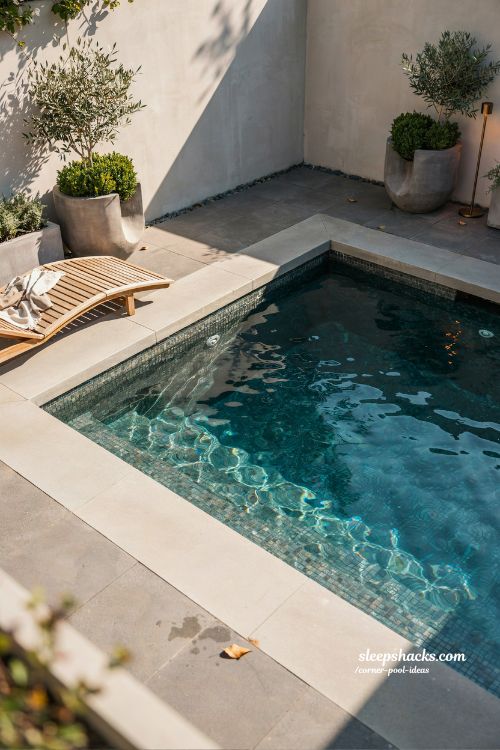 Corner pool ideas glass mosaic tile plunge pool transforming tight backyard corner into luxury modern art design
