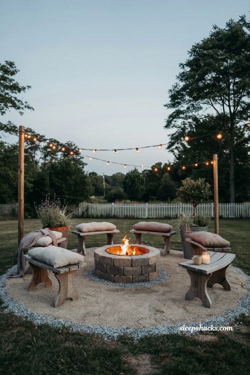 Diy fire pit with bench seating backyard gathering space ideas