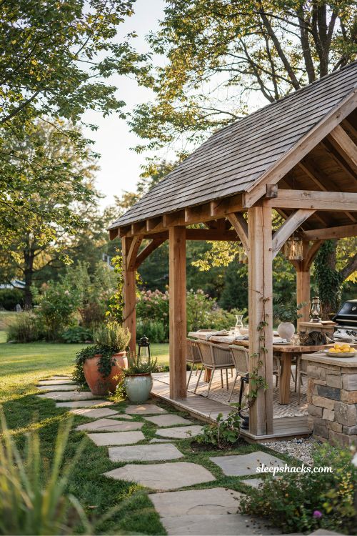 Freestanding pavilion deck roof idea for outdoor dining and entertaining