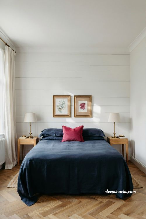 French blue bedroom ideas with jewel tone navy gold accents and bold fuchsia decor