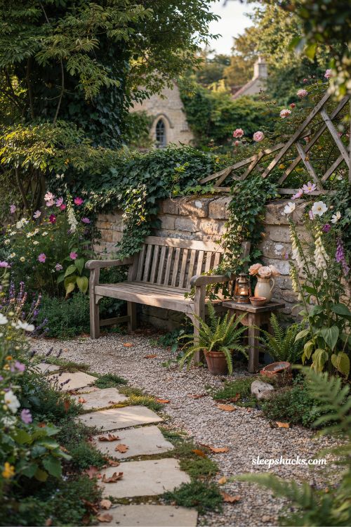 Garden fairytale ideas with an enchanted ivy wrapped seating nook in a hidden corner
