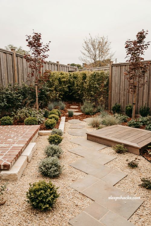 Garden landscape design ideas with stone paths brick patios and structured hardscape layout