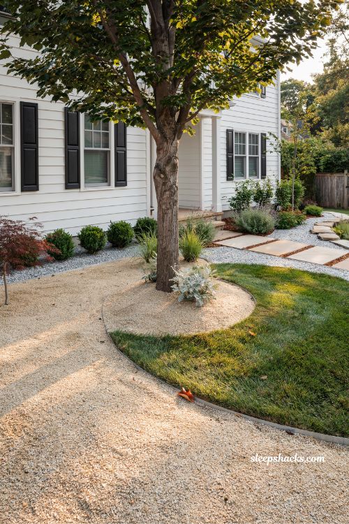 Gravel or pea shingle landscaping ideas for low maintenance problem yard areas