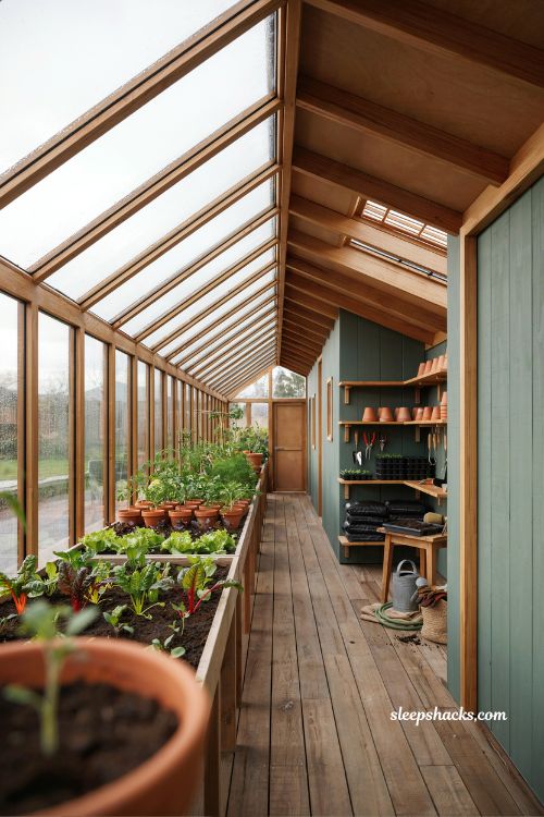 Greenhouse shed with raised beds and year-round backyard growing space