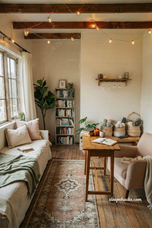 Home office shed with modern backyard workspace and remote work balance design (1)