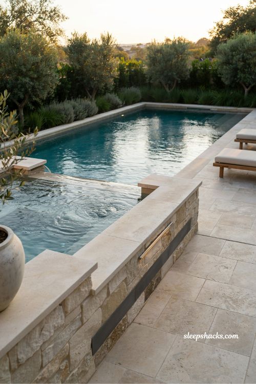 Hot tub integrated with pool design for seamless luxury backyard water feature