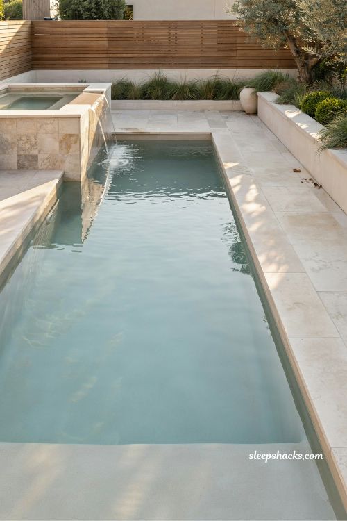 Long sun shelf rectangular pool design doubling as a lap lane idea