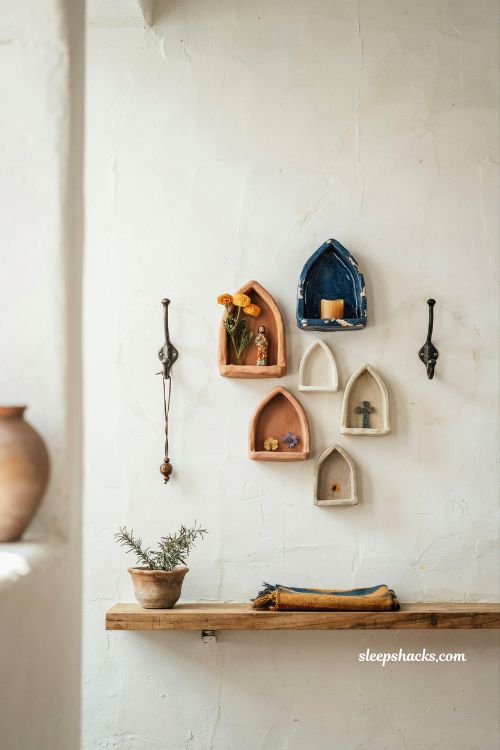 Mexican home decor ideas ceramic nicho shadow boxes folk art wall decor rustic handmade spiritual interior styling