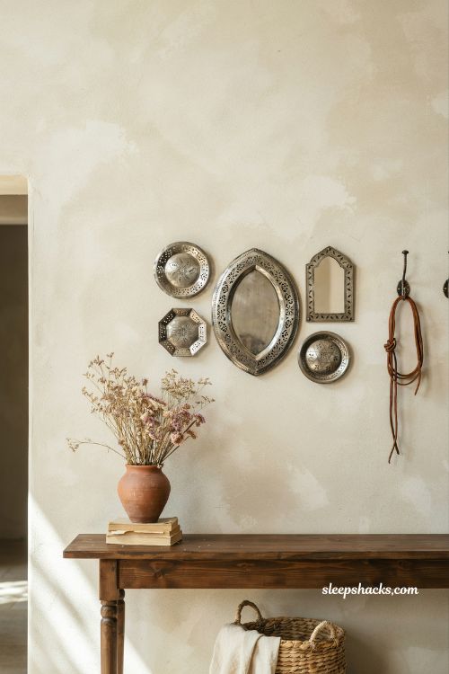 Mexican home decor ideas handcrafted tin mirrors folk art wall decor entryway gallery wall rustic artisan style