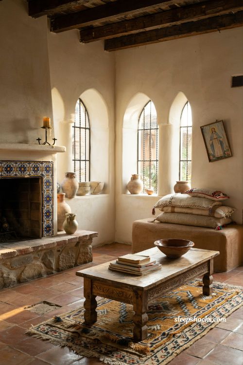 Mexican home decor ideas warm hacienda living room with talavera tiles and rustic textures