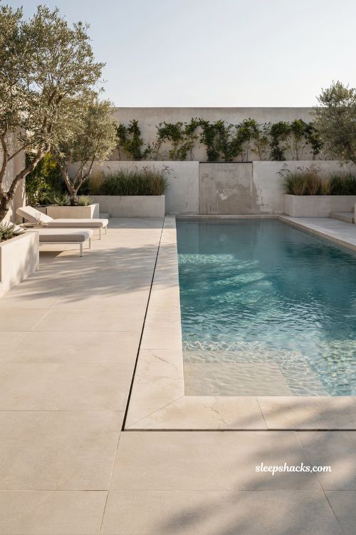 Rectangular pool with salt water system and low maintenance design idea
