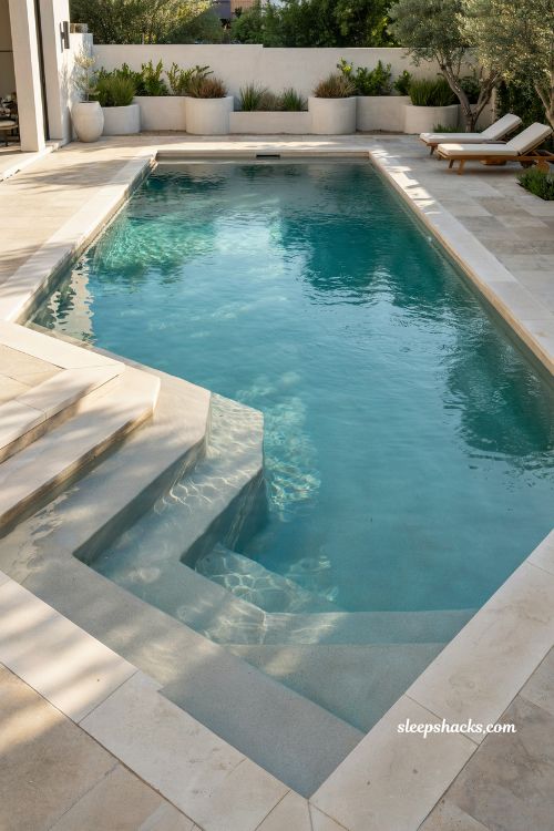 Rectangular pool with wide entry steps instead of ladder design idea