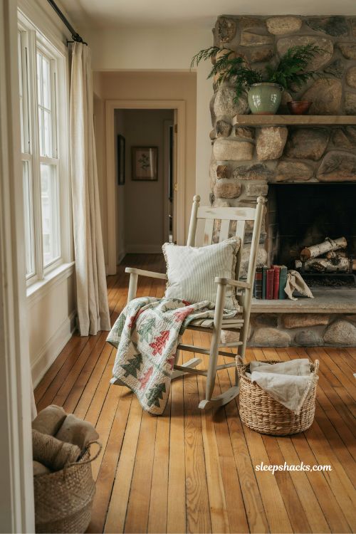 Rustic pines Christmas quilt with farmhouse tree blocks and cozy cabin style