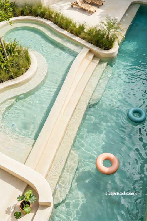 Shallow toddler friendly lazy river section with family pool design safety ideas