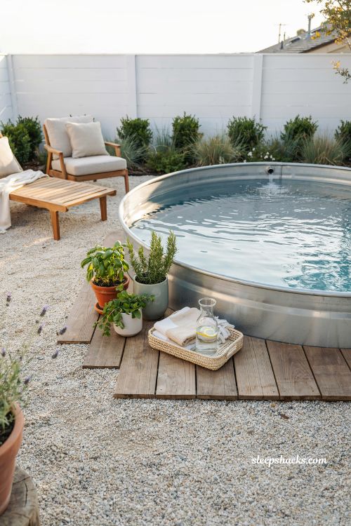 Stock tank pool diy budget backyard plunge pool idea with modern rustic style