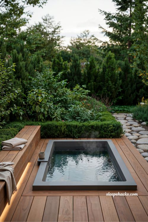 built in bench hot tub garden ideas for a functional outdoor spa seating area