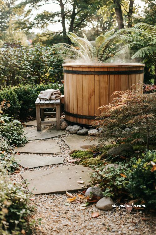 cedar hot tub garden ideas for a warm natural backyard spa retreat