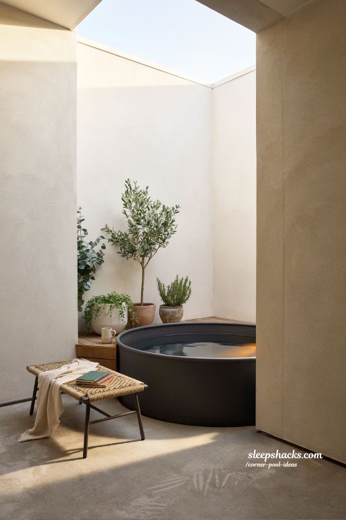 compact stock tank pool tucked into patio corner modern small backyard plunge pool idea with wood decking