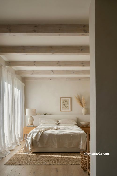 exposed wooden ceiling beams coastal bedroom ideas for warm natural architectural depth and cozy airy interiors