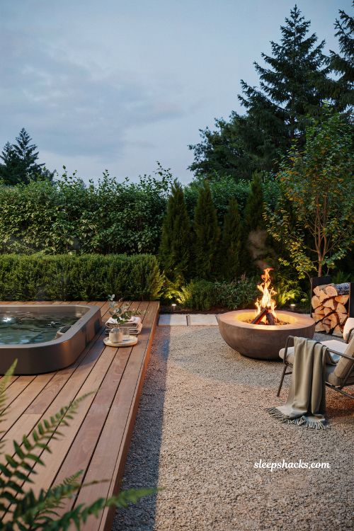fire pit hot tub garden ideas for a cozy full backyard outdoor living experience