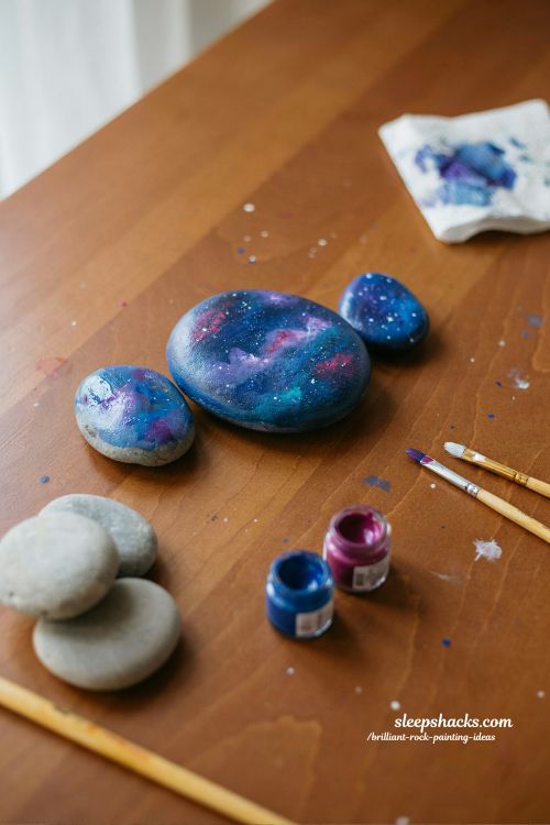galaxy rock painting ideas cosmic swirl stones with stars handmade universe craft inspiration