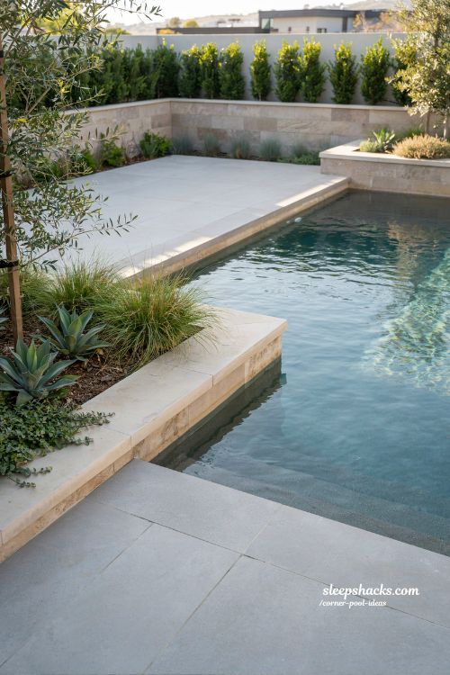 landscape pocket planters softening pool corners modern backyard biophilic pool design with greenery integration