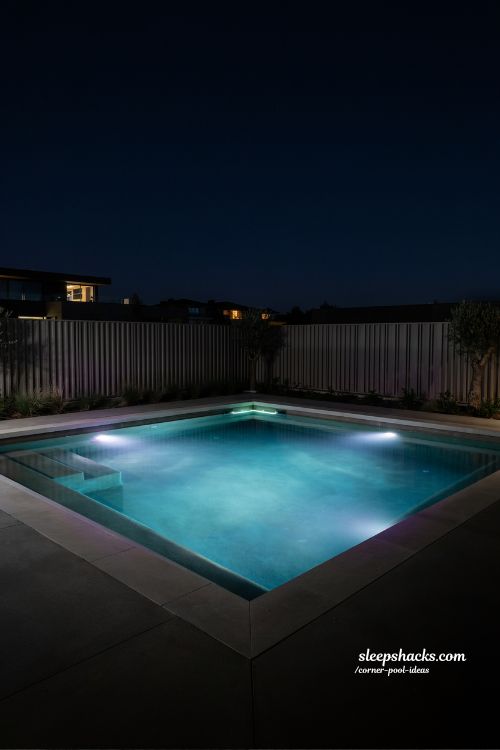 led lighting along corner pool for night swimming modern backyard night pool design glowing water feature