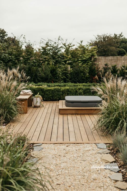 ornamental grass hot tub garden ideas for a soft natural low maintenance spa design