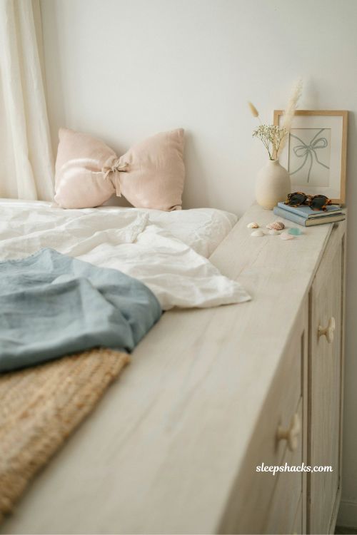 pastel blue bow accent coastal bedroom idea pink and blue coquette seaside decor styling