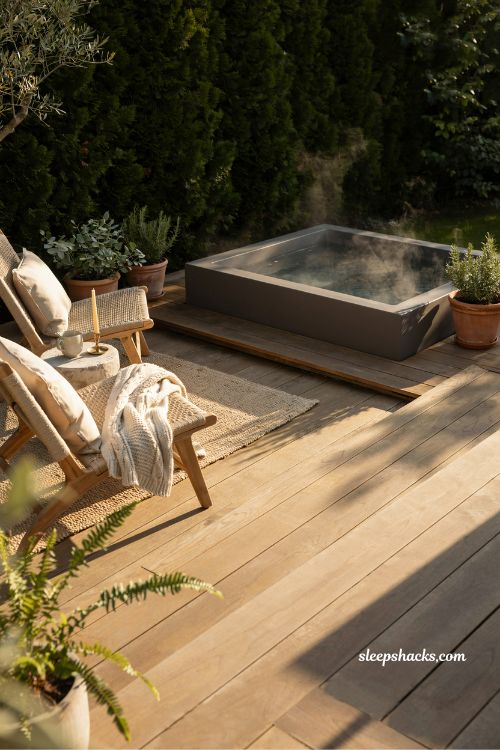 rattan patio furniture hot tub garden ideas for a cozy outdoor spa lounge