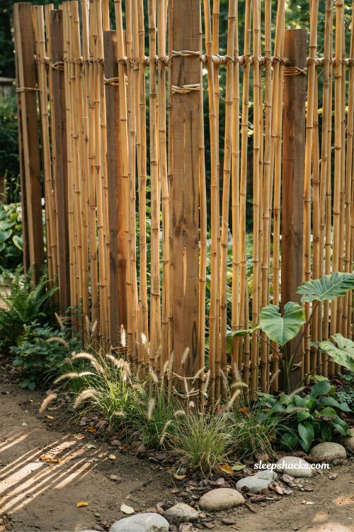 rustic bamboo fence panels for garden privacy tropical natural screening ideas with ornamental grasses and greenery